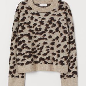 Jacquard Knit Leopard Print Sweater